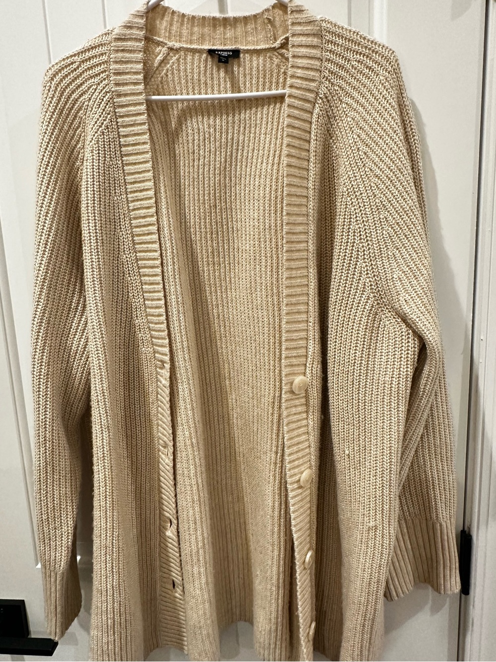 Express Cream Ribbed Button-Front Cardigan - Picture 2 of 3